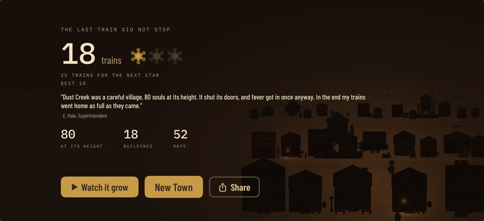 The end of a run: 18 trains, one star, and a short farewell letter from Mr. Hale.
